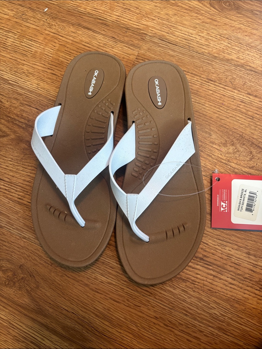 OKA b. White-Strap Brown Footbed Women's Flip Flops